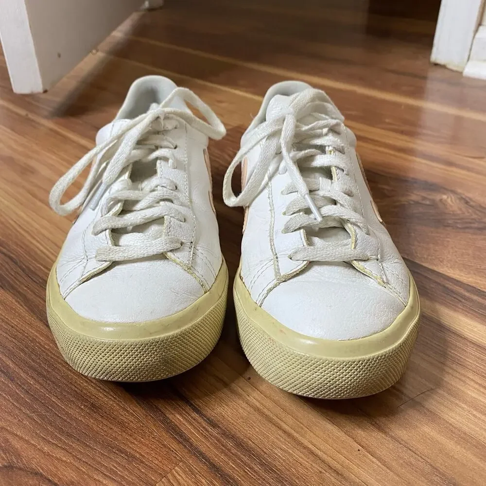 VEJA Campo Leather Lace Up White Pink Sneakers Size 7